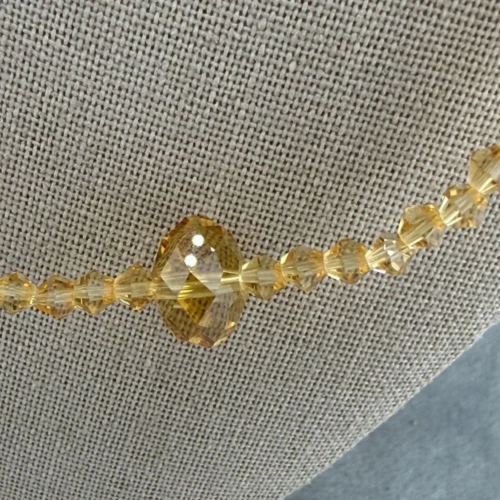 Faceted Glass‎ Beaded Necklace Brown Rhinestone Silver Tone Flapper Opera 34